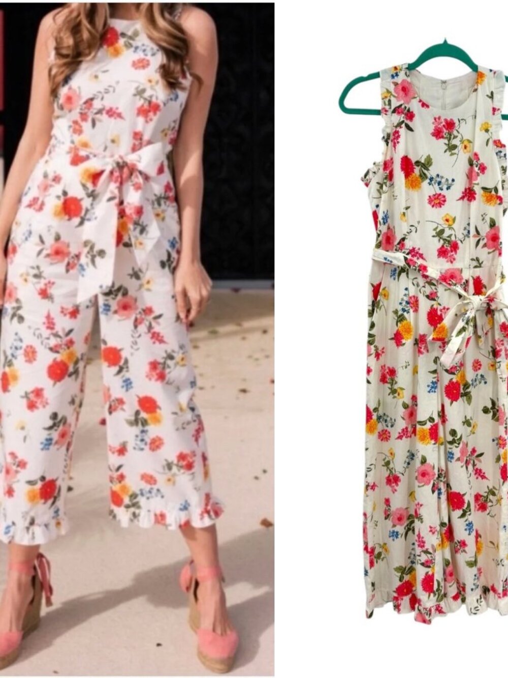 Gal Meets Glam Beverly Floral Ruffle Racerback Cotton Jumpsuit NWT Size 00